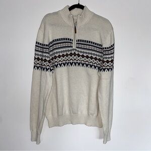 St. John’s Bay Cream Fair Isle Quarter Zip Pullover Knit Sweater
